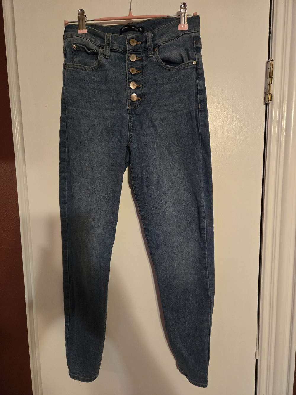 High-Rise Skinny Jeans with Button-Fly in Medium Blue